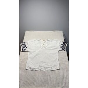 Tory Burch White Cotton Embroidered Sleeve Tunic Blouse Size L
